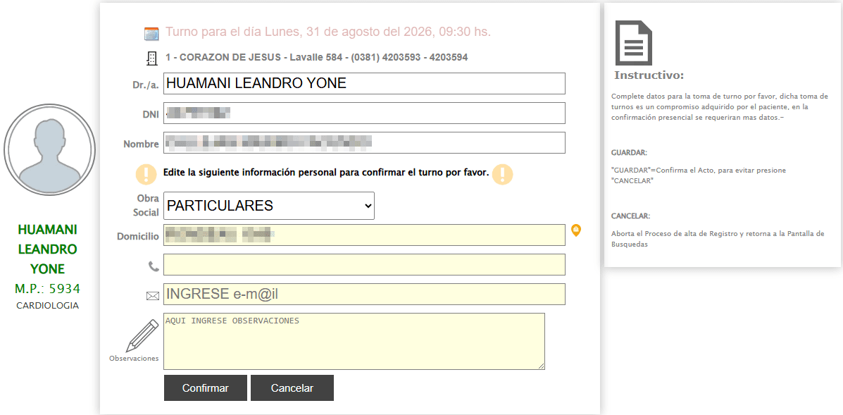 Captura de pantalla del paso 3 para solicitar un turno